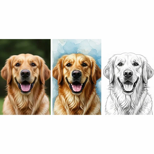 Photo transformed to oil, watercolor, sketch by AI