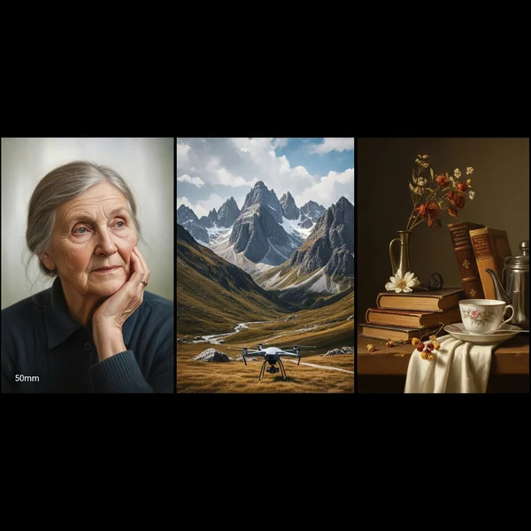 AI oil painting examples: portrait, landscape, still life