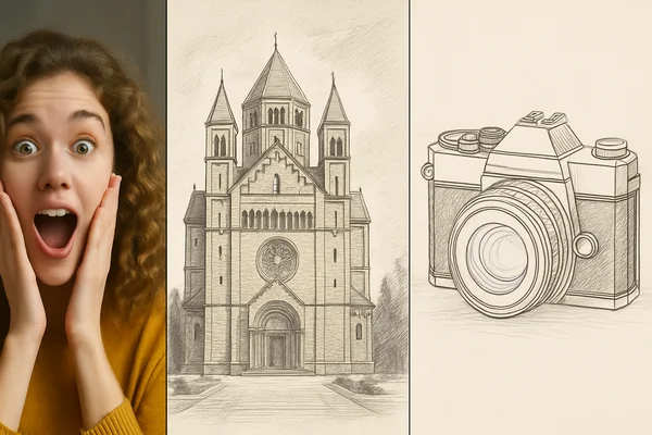 AI sketch examples: portrait, architecture, line art