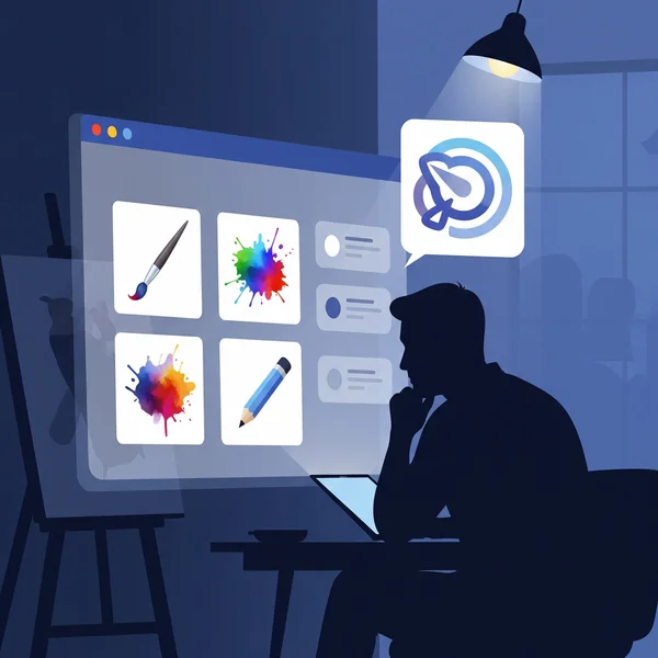 Designer choosing AI painting style for brand project