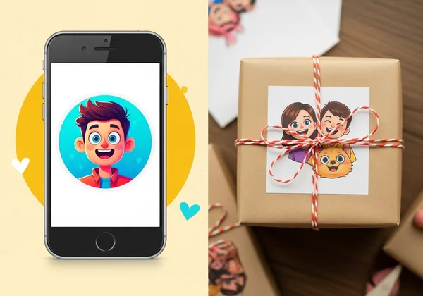 Cartoon profile picture and a personalized gift box.