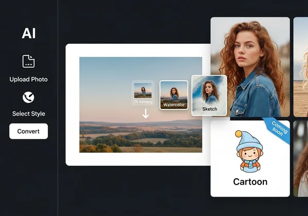 User interface for selecting AI art styles like cartoon.