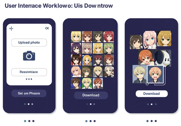 User interface showing steps: upload, select style, download.