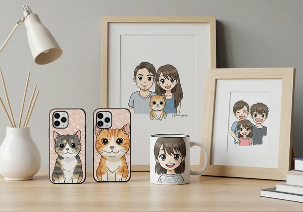Personalized anime and cartoon art on merchandise.