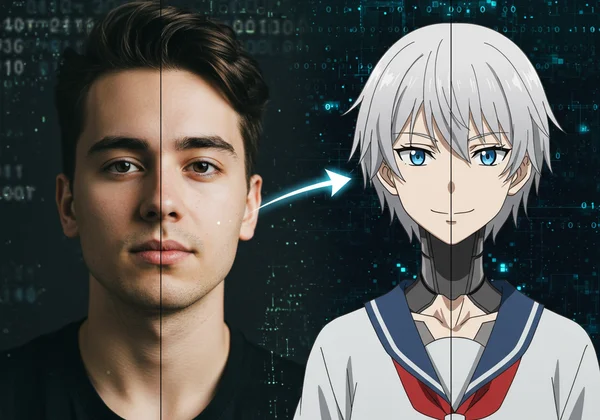 Photo being transformed into anime and cartoon art by AI.