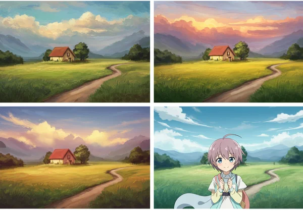 Photo rendered in oil, watercolor, sketch, and cartoon styles