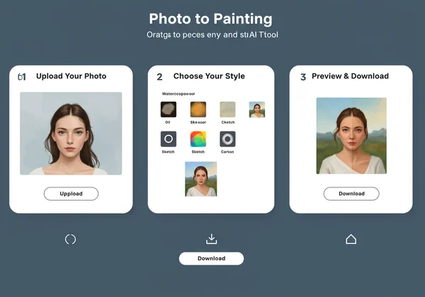 Screenshot of PhototoPainting.ai interface showing 3 steps