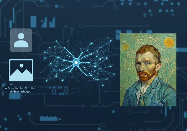 Conceptual image of AI transforming photo into art.