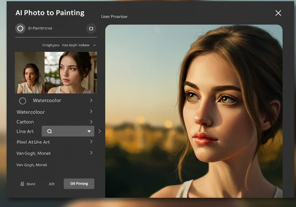User interface for selecting an AI painting style.