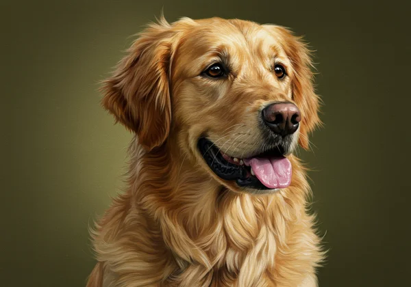 A majestic oil painting portrait of a golden retriever pet.