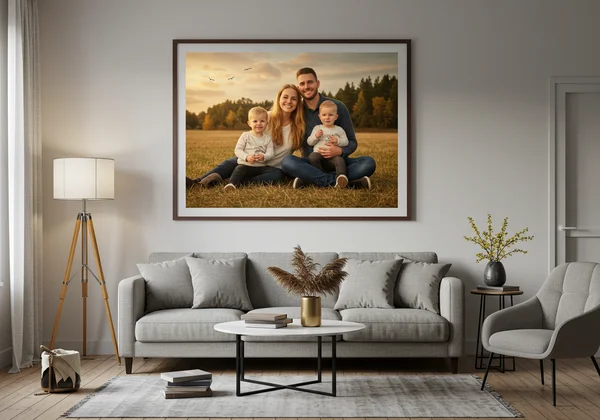 AI-painted family portrait displayed as home decor