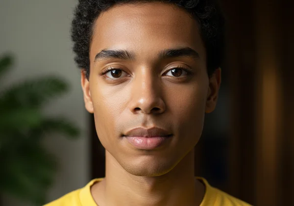 A sharp, well-lit portrait with a simple background