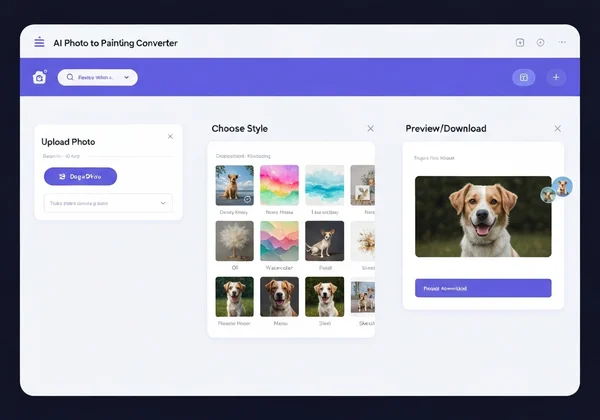 User interface of an AI photo to painting converter in action