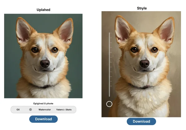 AI painting generator interface comparing original to art