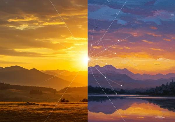 A photo transforming into a digital oil painting via AI