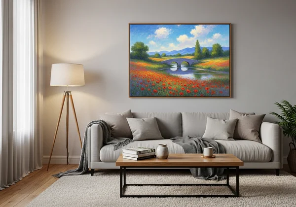AI art canvas print displayed in a living room