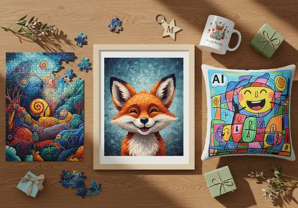 AI-संवर्धित बाल कला उपहार के रूप में प्रदर्शित