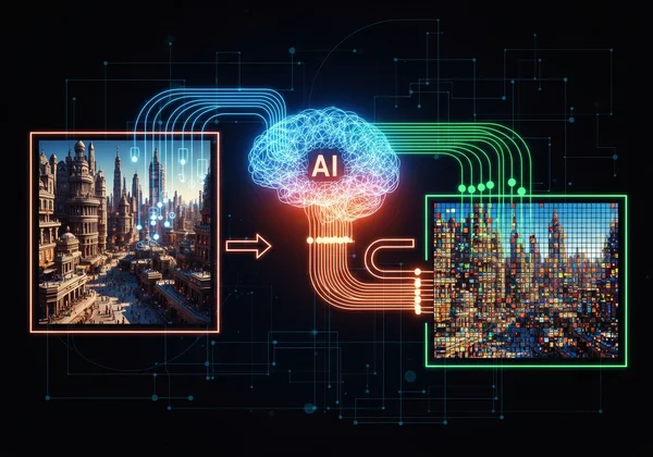 AI concept analyzing photo to create pixel art