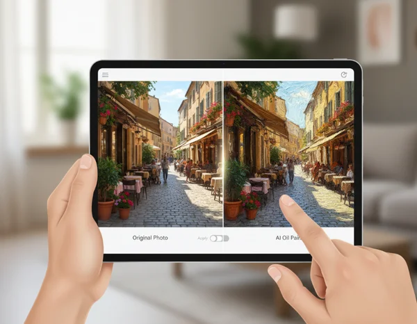 User transforming photo to painting with AI