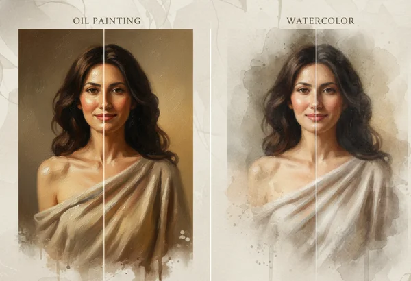 Comparing oil and watercolor previews